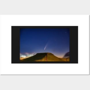 Comet NEOWISE and Noctilucent cloud over Corn Du in the Brecon Beacons National Park, Wales Posters and Art